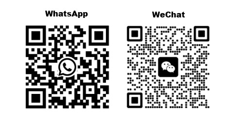 WhatsApp and WeChat QR codes for contacting our soap machinery sales team