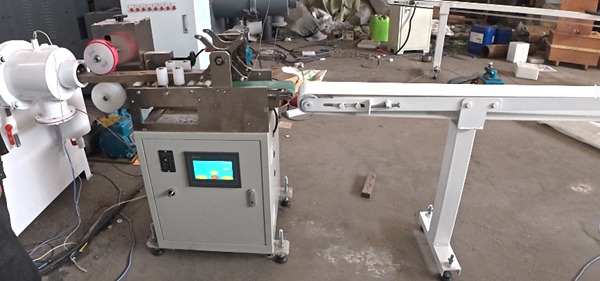 Servo soap cutting machine with touch screen control for cutting extruded soap log into uniform soap bars