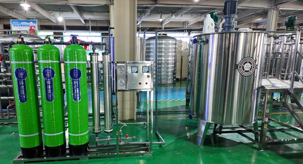 Water purification system with blending reactor for liquid detergent making
