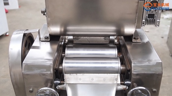 Three roll soap mill close-up, stainless steel roller soap refining machine for soap line